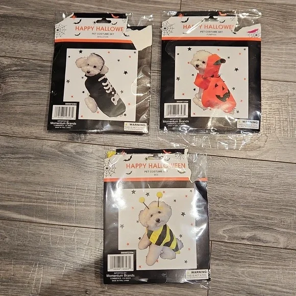 Set of 3 Halloween Costumes Bee, Skelton & Pumpkin - Picture 1 of 7